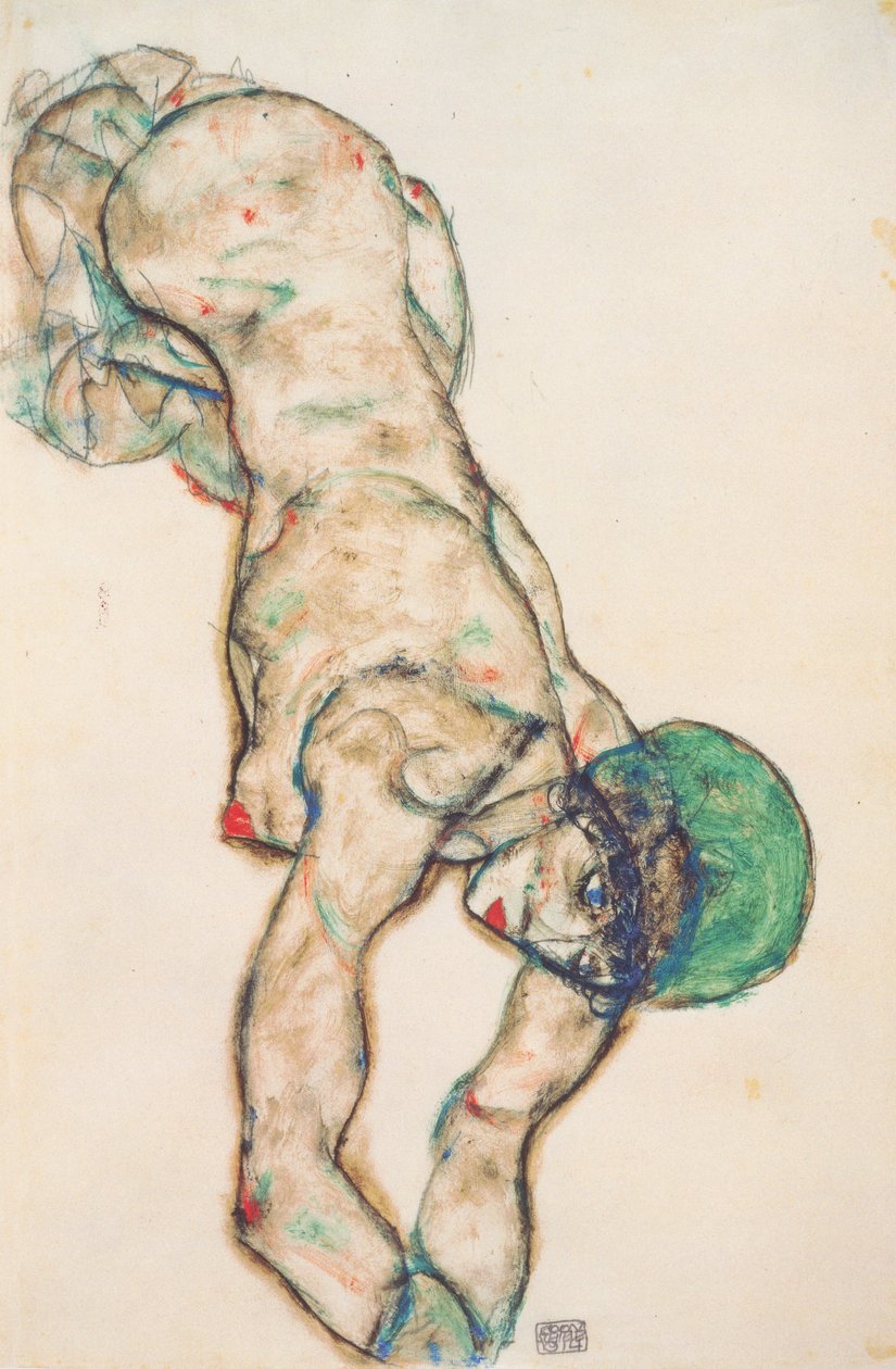 Desnudo femenino con gorro verde de Egon Schiele