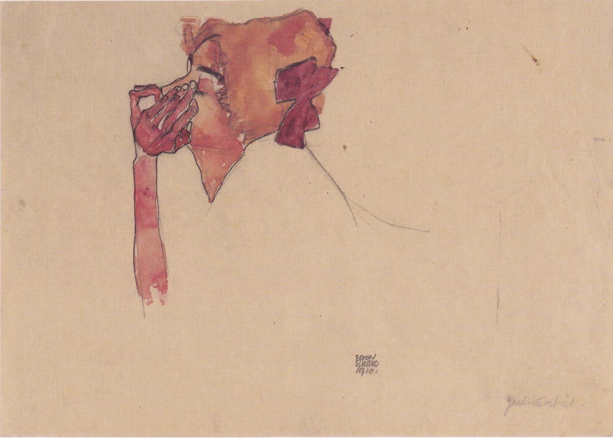Gerti Schiele con lazo en el cabello de Egon Schiele