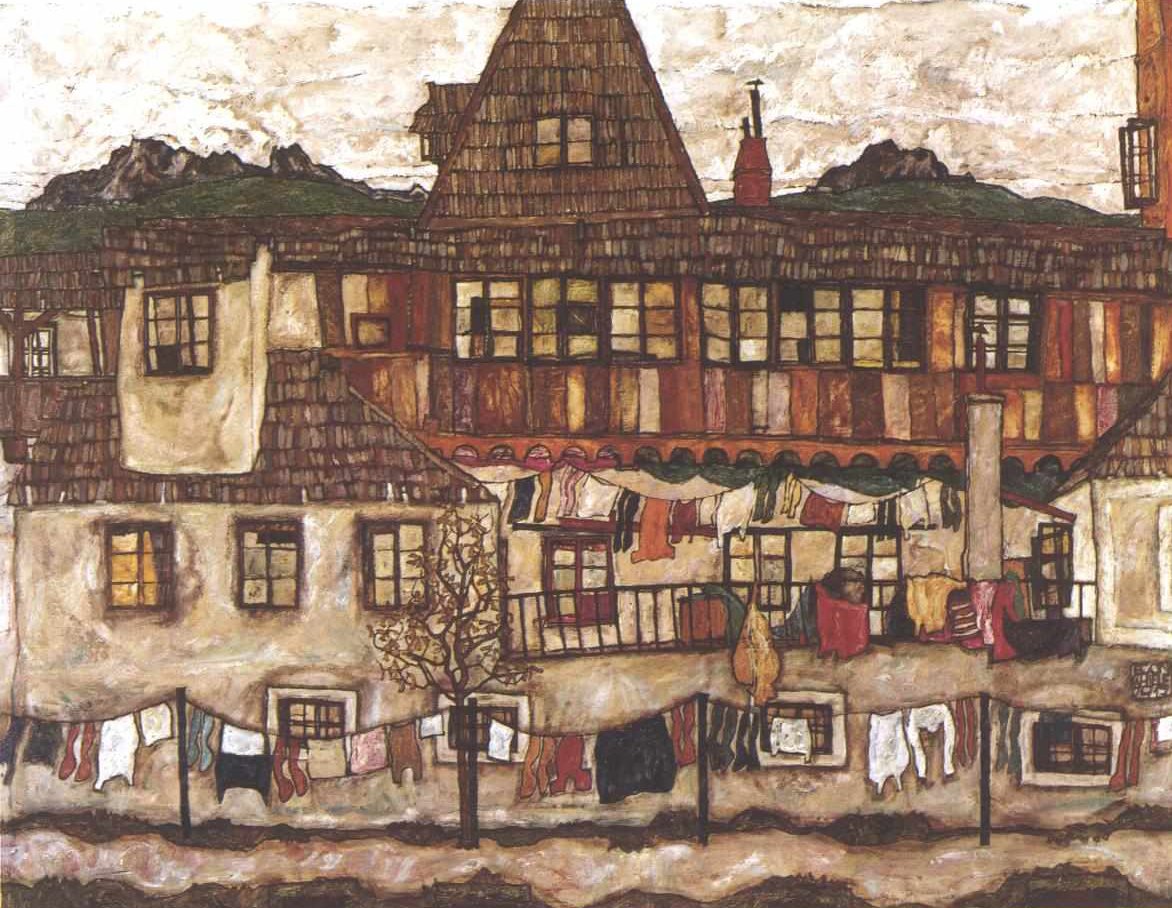 Casa con ropa secándose de Egon Schiele