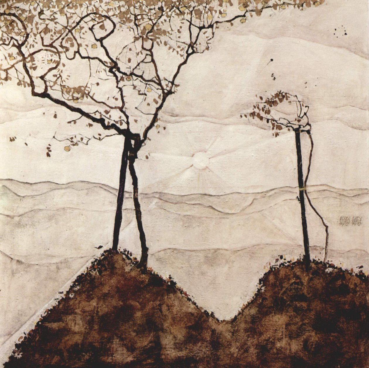 Sol de otoño y árboles de Egon Schiele