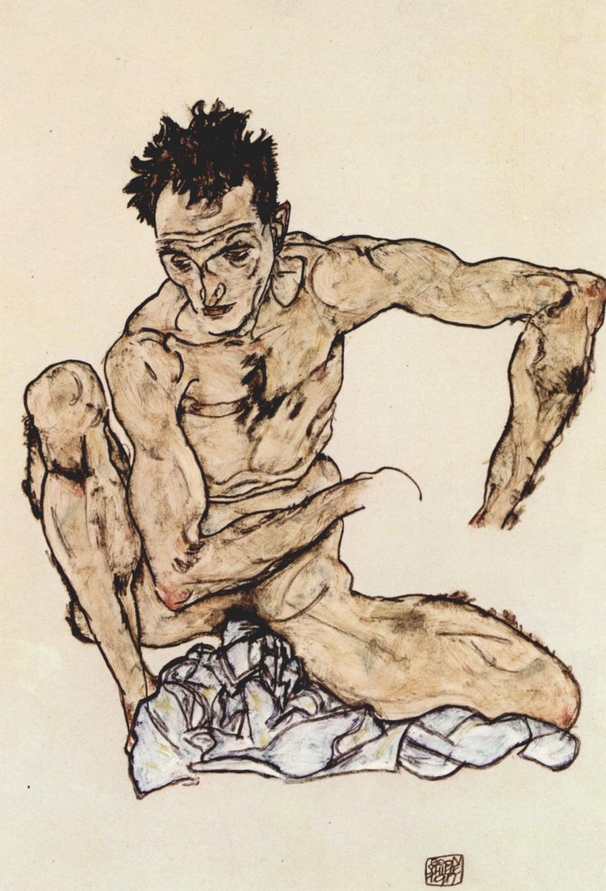 Desnudo masculino en cuclillas de Egon Schiele