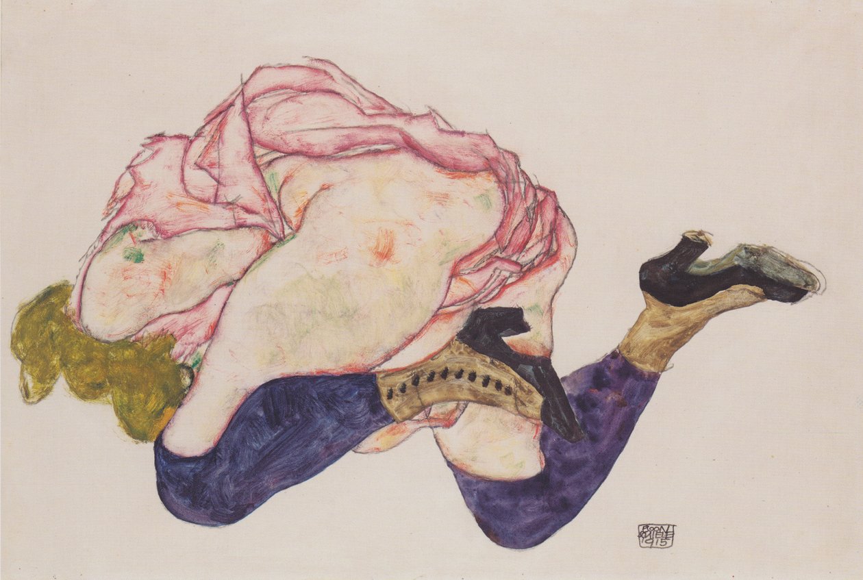 Arrodillado con la cabeza inclinada de Egon Schiele