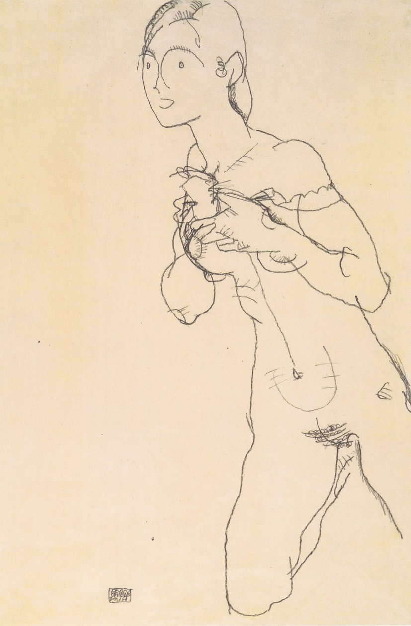 Desnudo de niña arrodillada de Egon Schiele