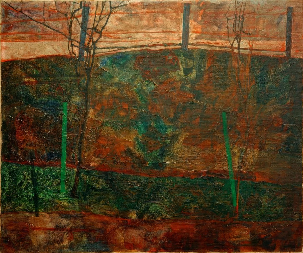 Paisaje con cielo rojo de Egon Schiele