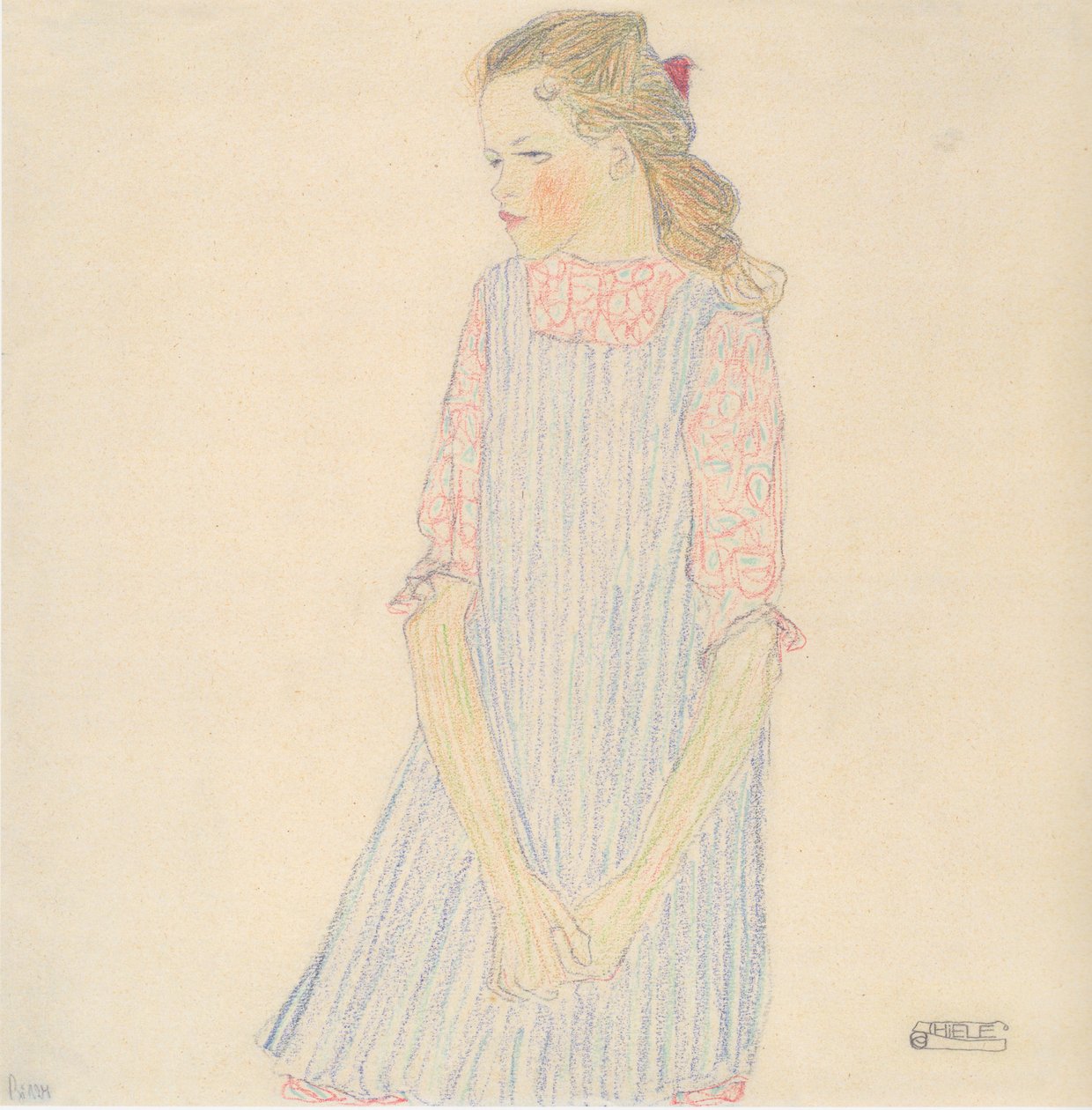 Niña con lazo rojo de Egon Schiele