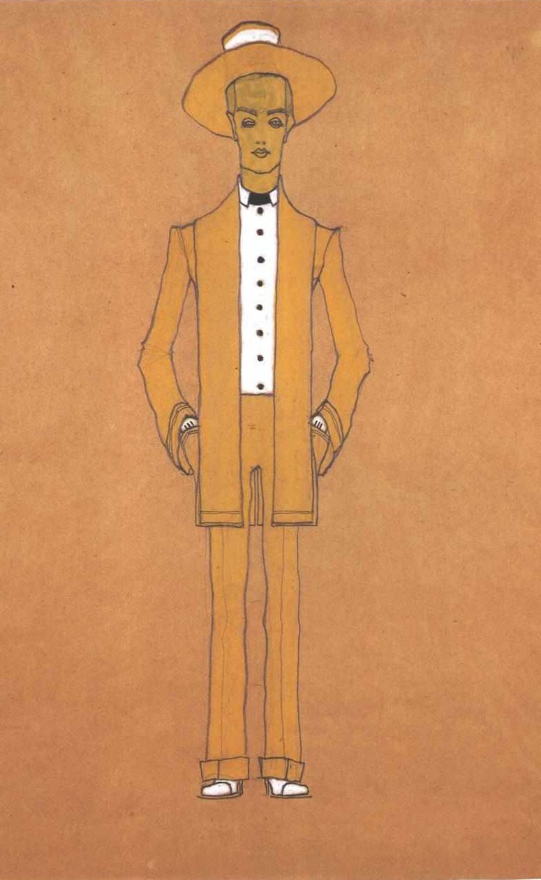 Diseño de moda traje amarillo de calle de Egon Schiele