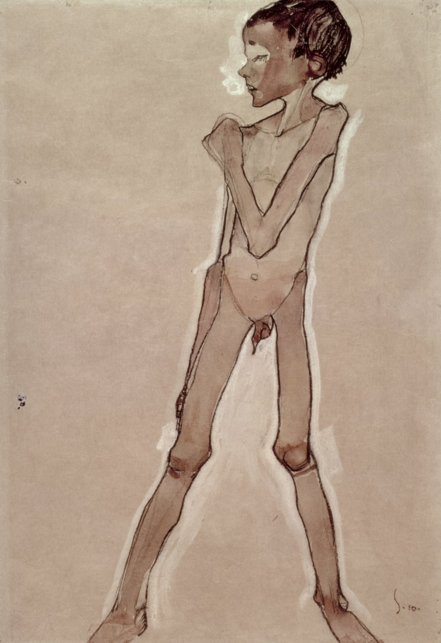 Niño desnudo de pie de Egon Schiele