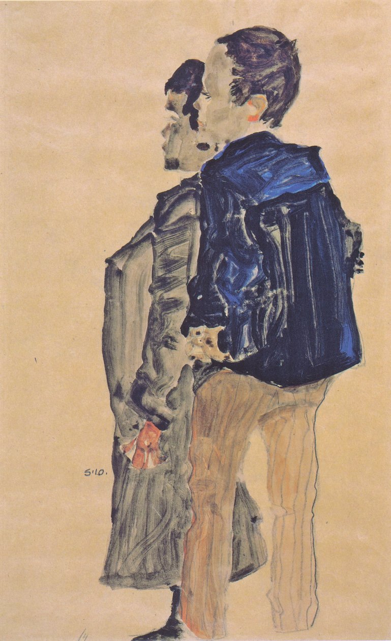 Vista trasera de dos niños de Egon Schiele