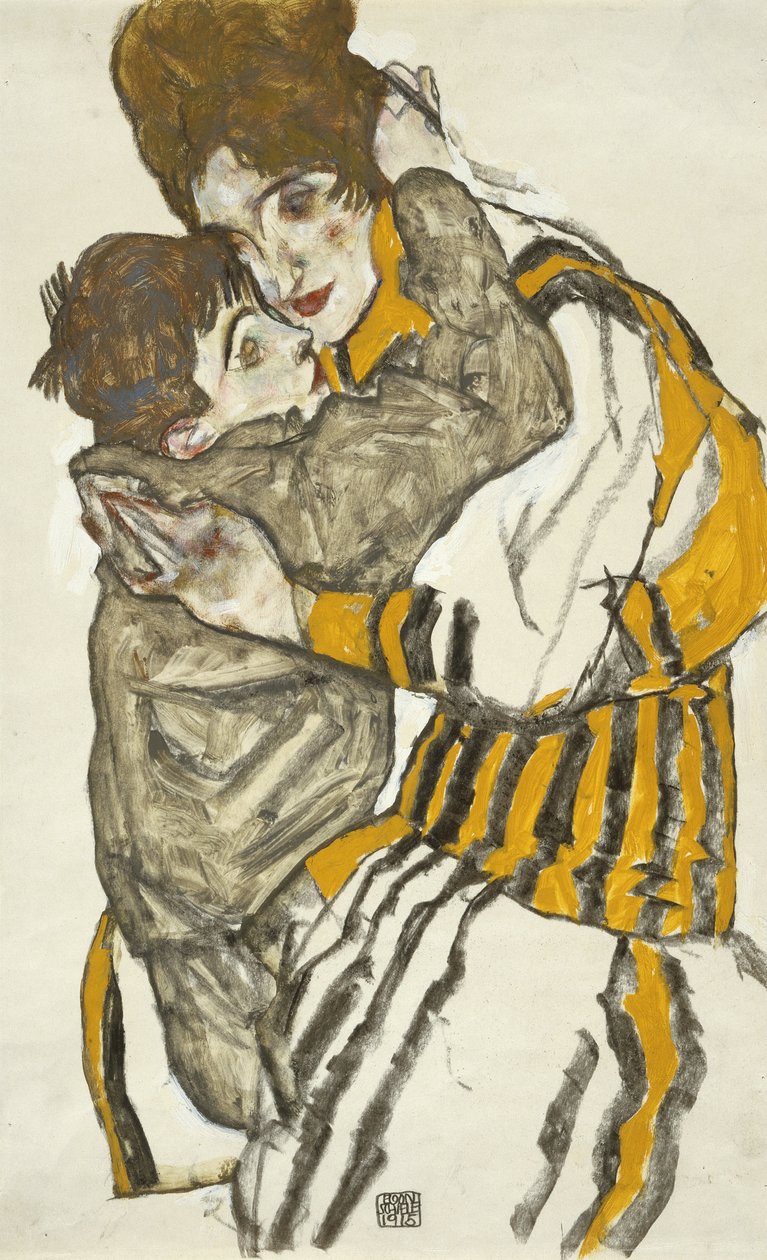 La esposa de Schiele con su pequeño sobrino de Egon Schiele