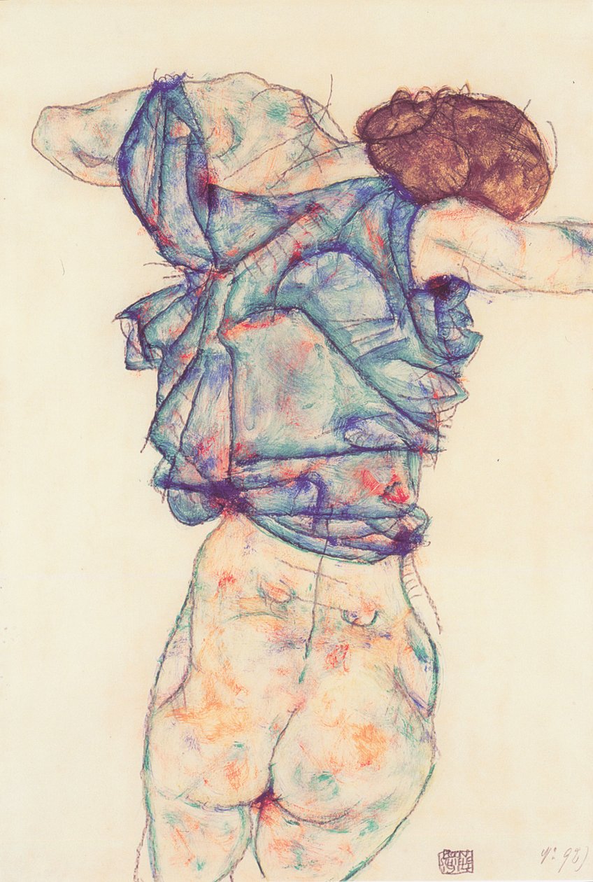 Mujer desnudándose de Egon Schiele