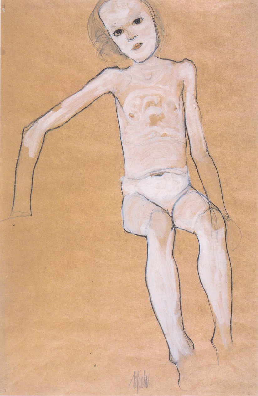 Desnudo de niña sentada de Egon Schiele