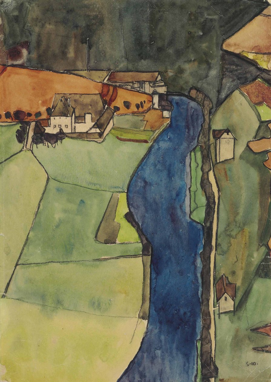 Ciudad en el río azul de Egon Schiele