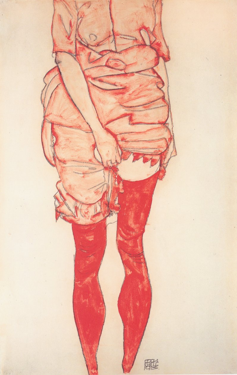 Mujer de pie en rojo de Egon Schiele