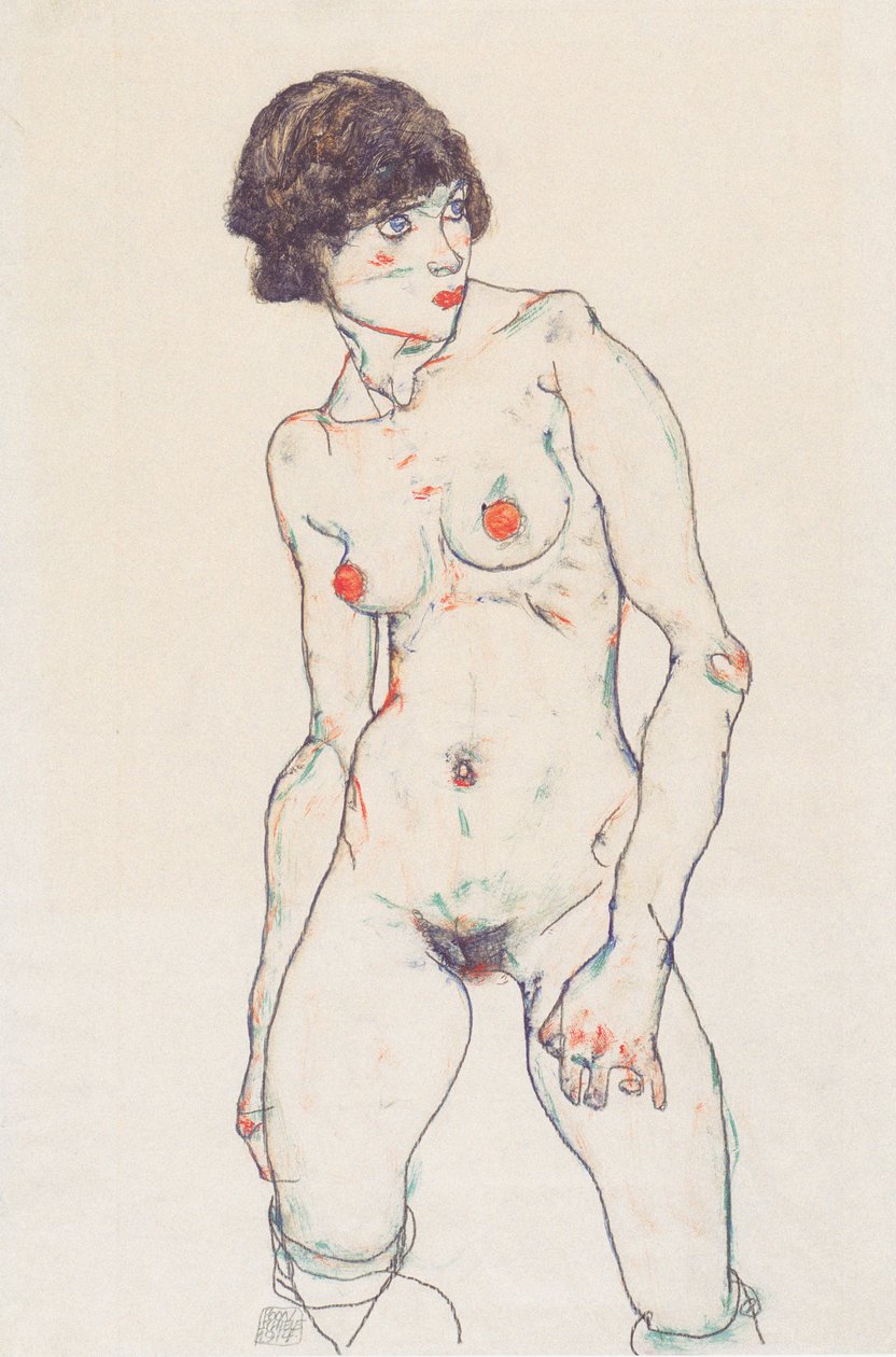 Desnudo femenino de pie con medias de Egon Schiele