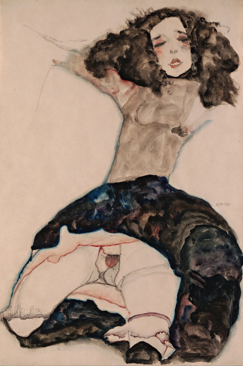 Chica de cabello negro con falda levantada, 1911 de Egon Schiele