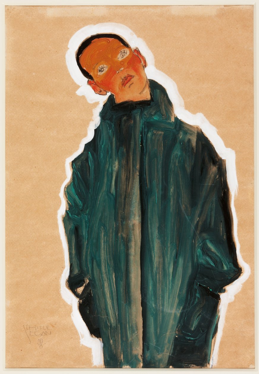 Niño con abrigo verde, 1910 de Egon Schiele