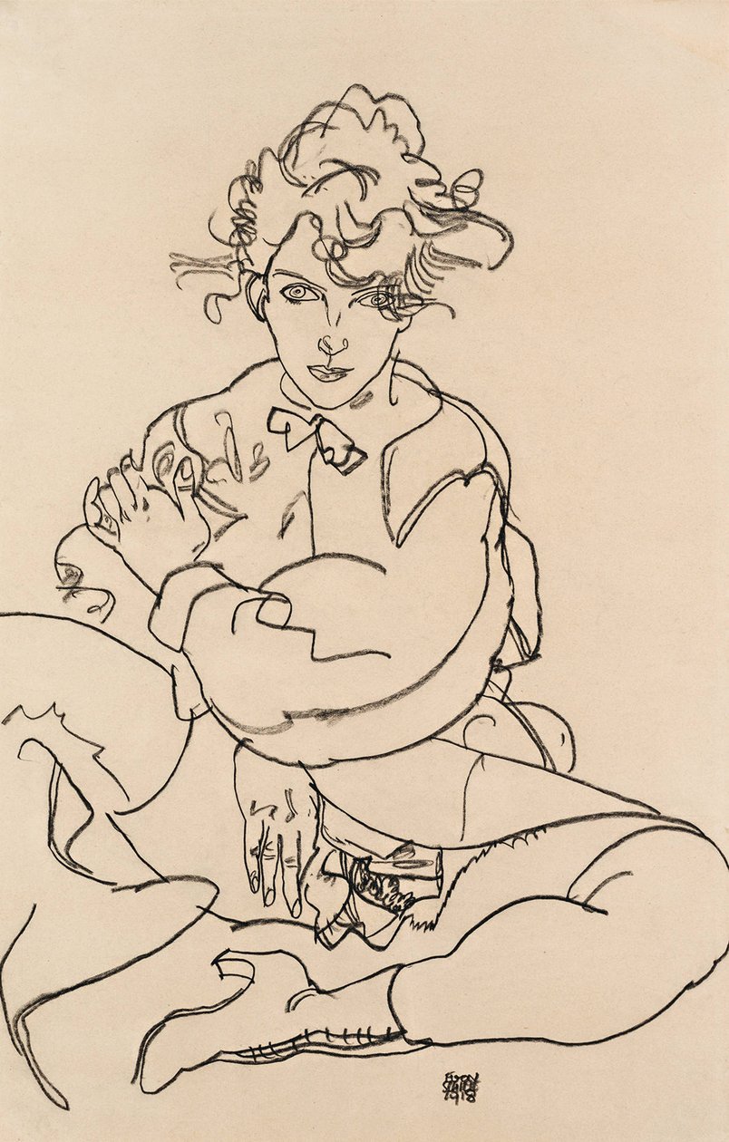Chica sentada con las piernas abiertas, 1918 de Egon Schiele