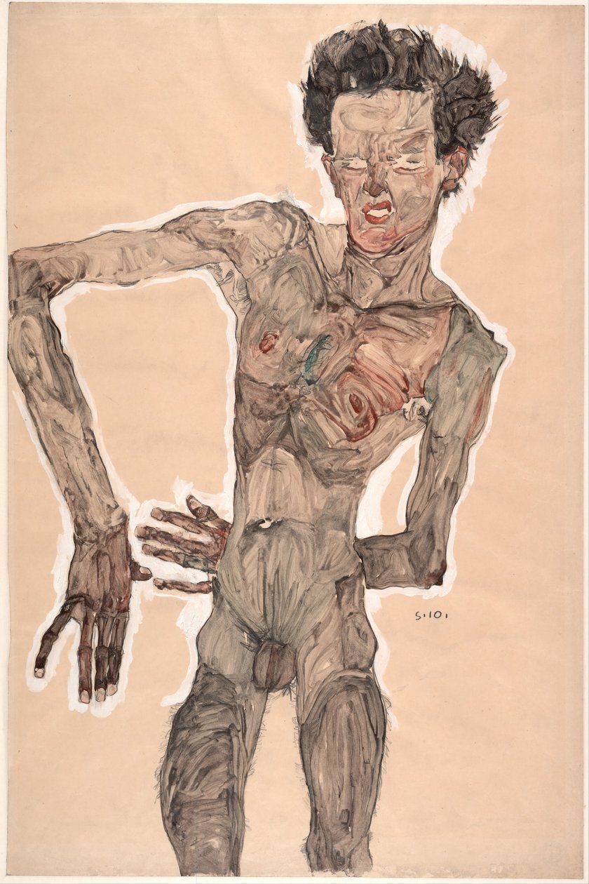 Autorretrato desnudo, haciendo muecas, 1910 de Egon Schiele