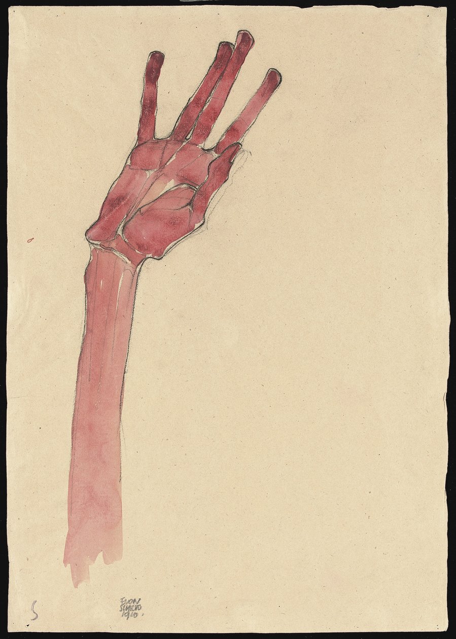 Mano roja levantada, 1910 de Egon Schiele