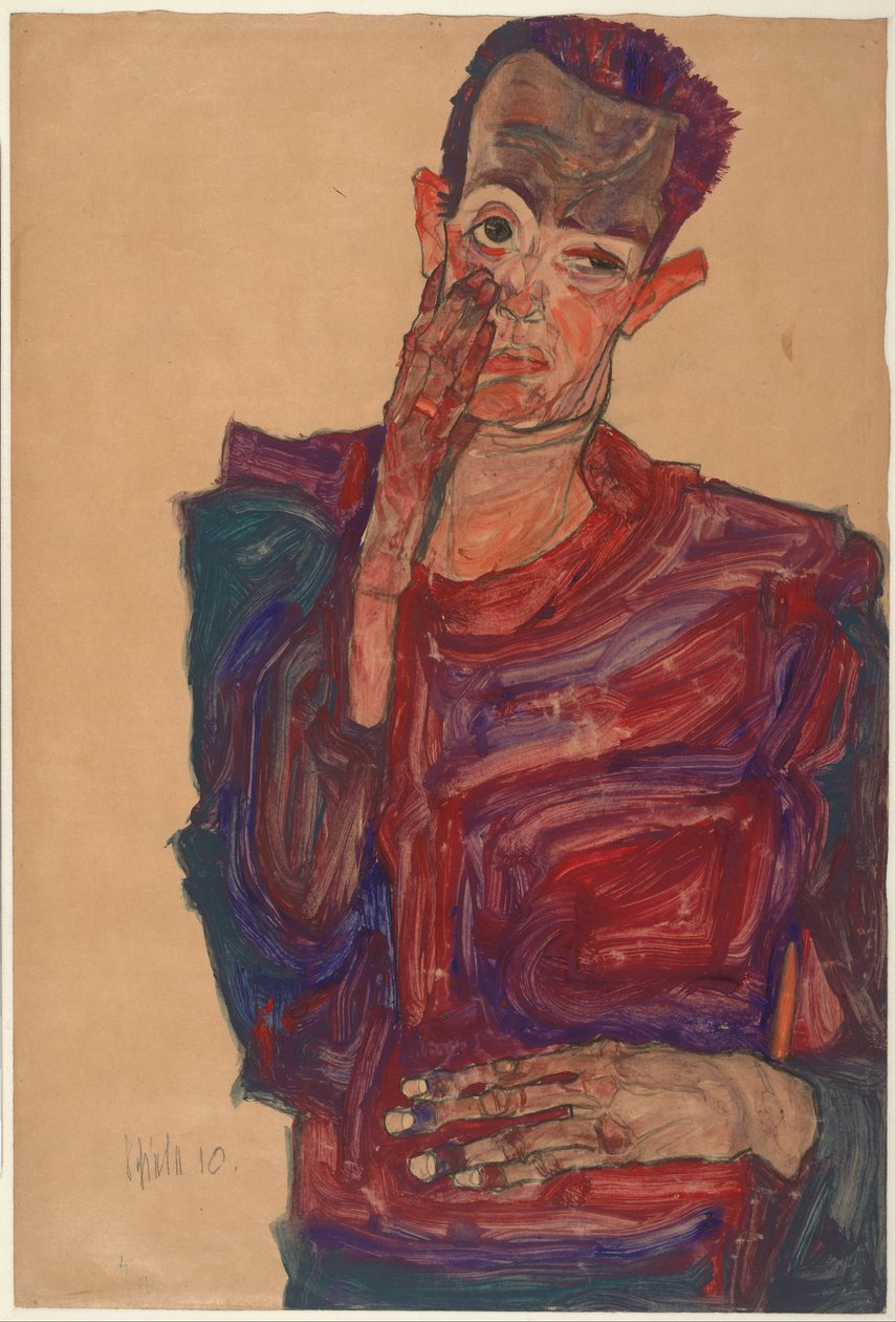 Autorretrato con el párpado bajado, 1910 de Egon Schiele
