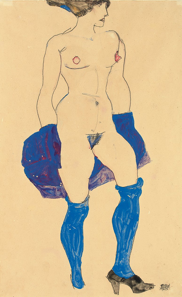 Mujer de pie con zapatos y medias, 1913 de Egon Schiele