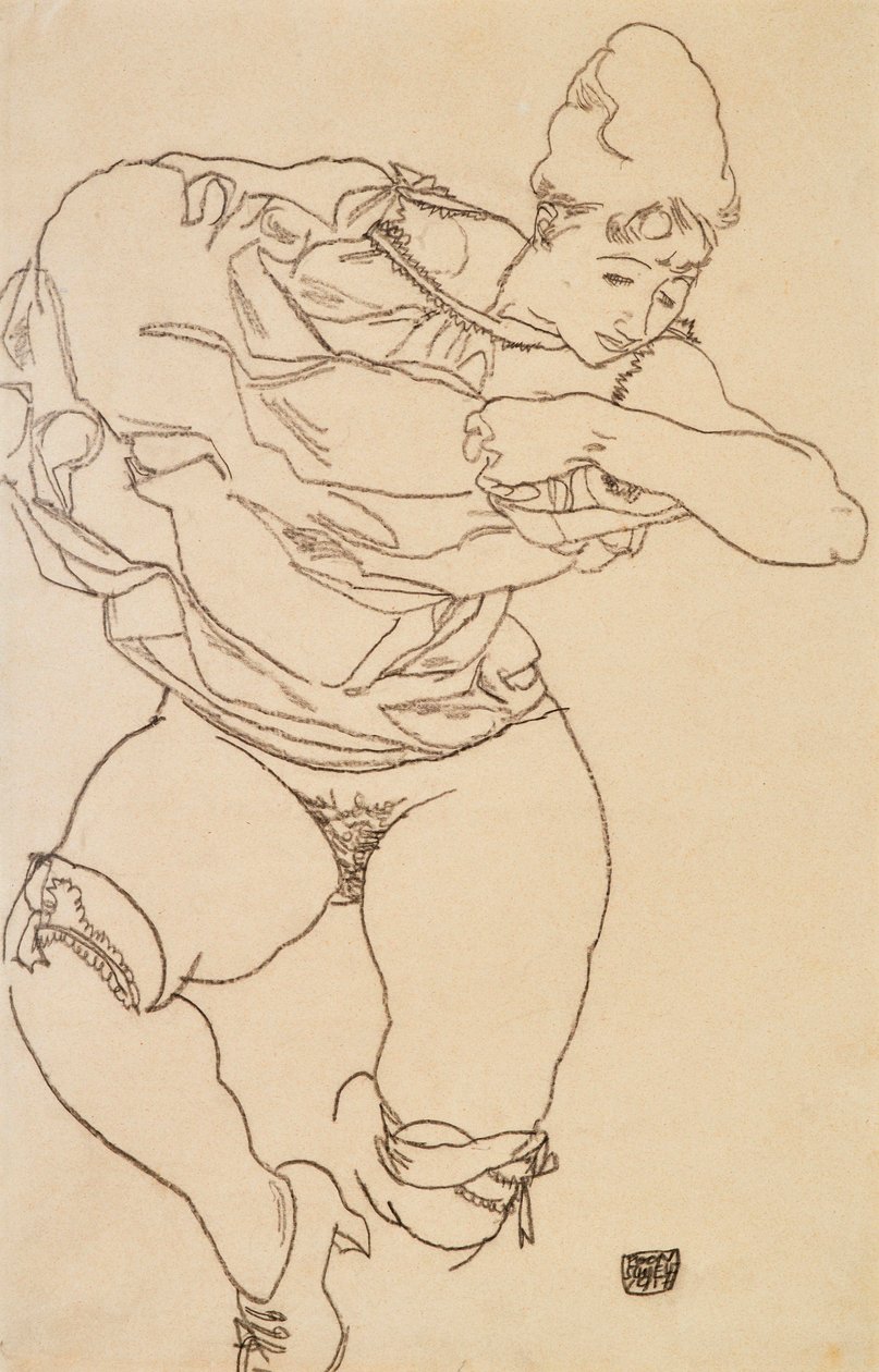 Mujer desnudándose, 1917 de Egon Schiele