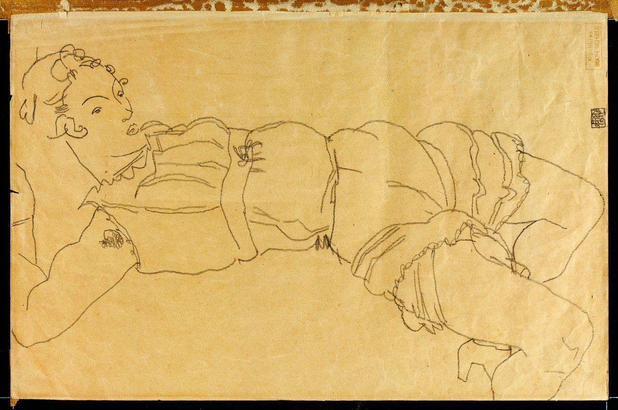 Joven mujer acostada de espaldas, 1915 de Egon Schiele