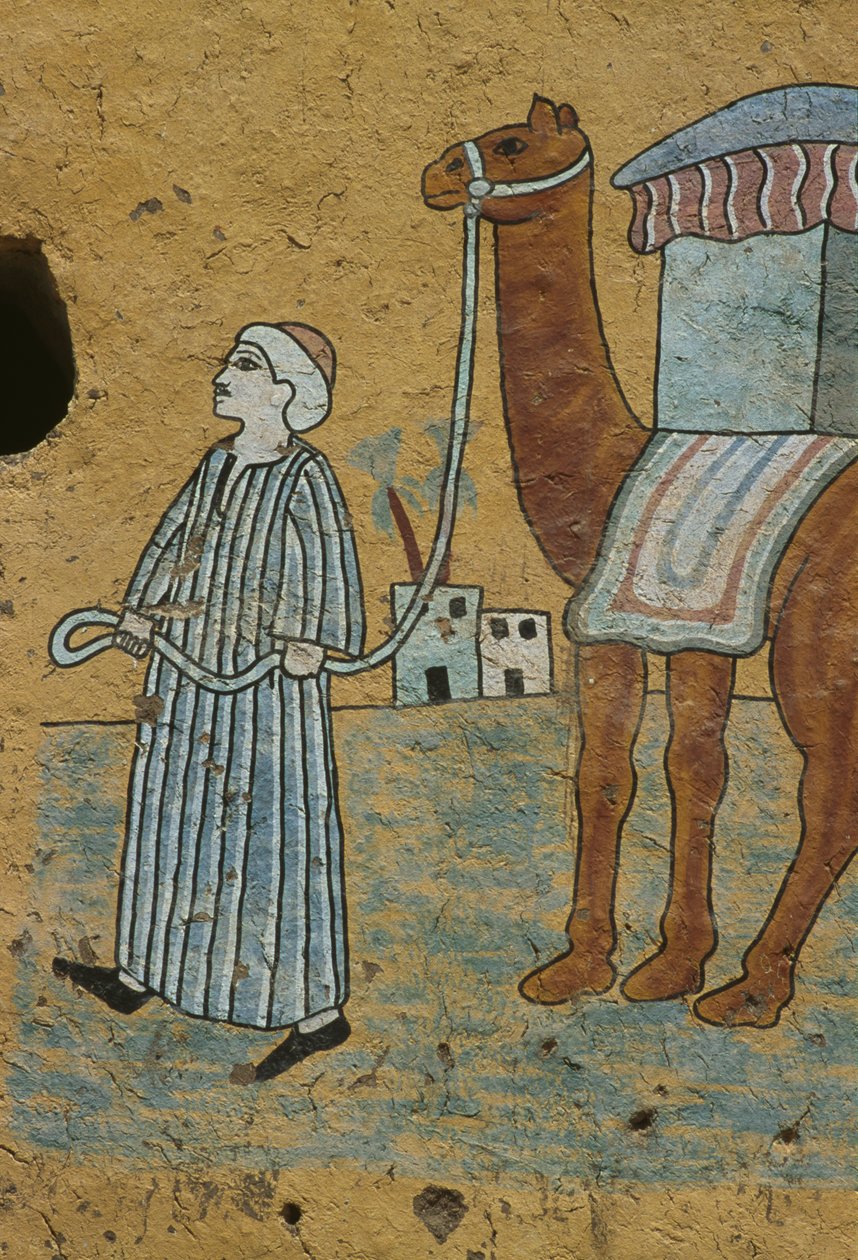 Pared pintada que representa a un hombre con un camello de Egyptian