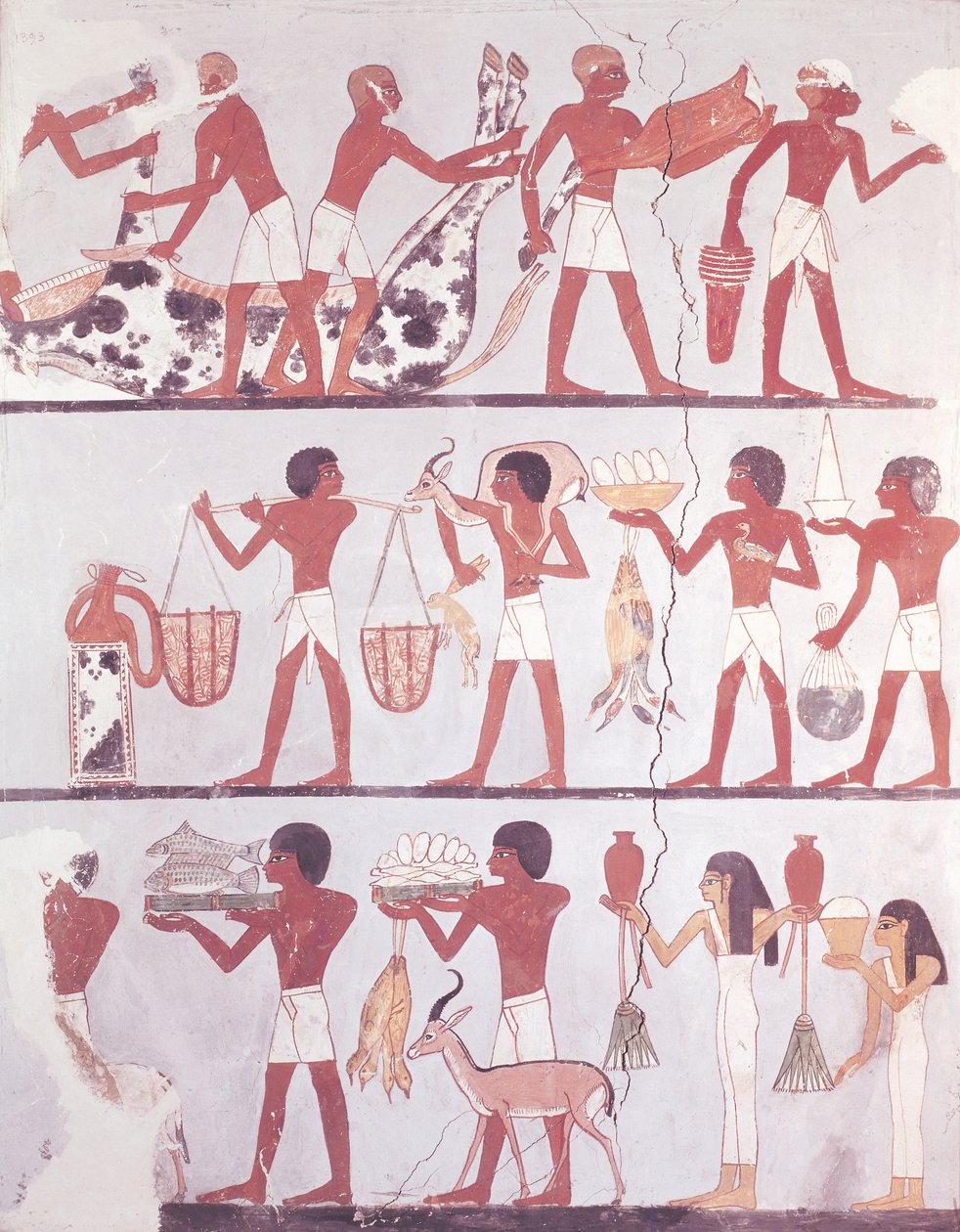 Escena de carniceros y sirvientes trayendo ofrendas, de la Tumba de Onsou, c.1375 a.C. de Egyptian 18th Dynasty