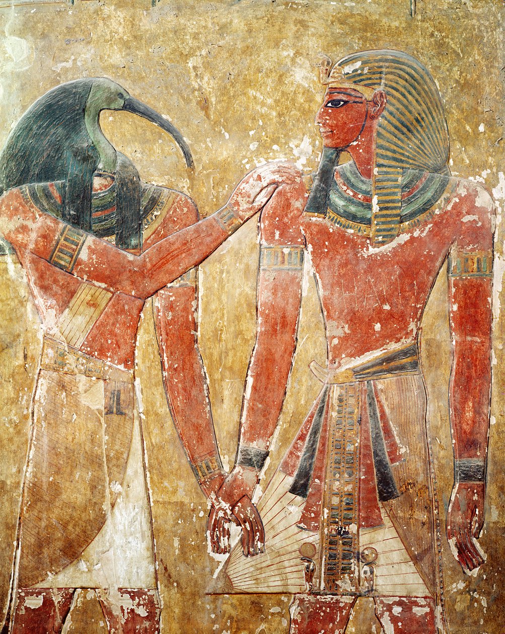 El dios Thoth con Seti I en la tumba de Seti I de Egyptian 19th Dynasty