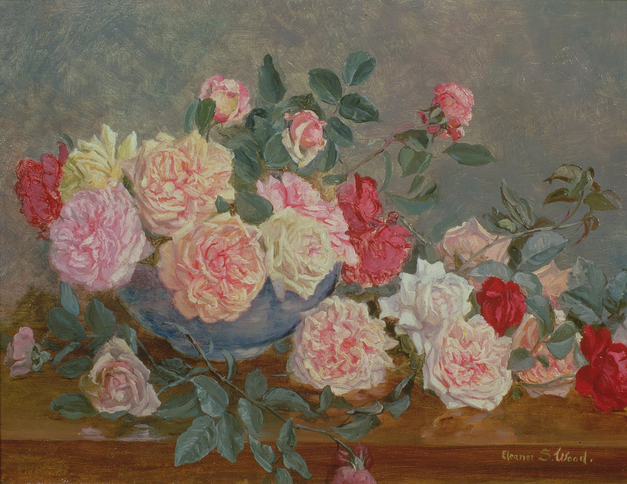Rosas en un jarrón azul de Eleanor Stuart Wood
