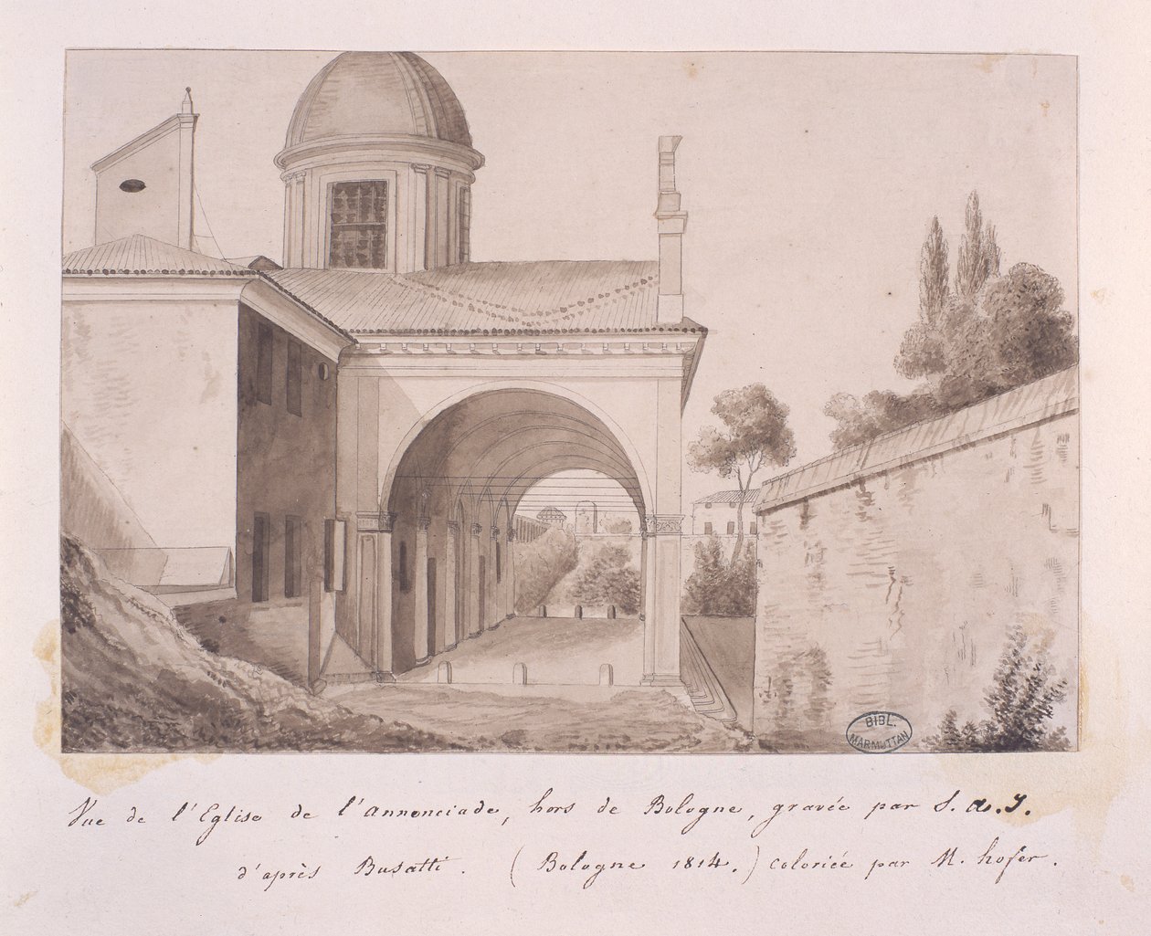 Vista de la Iglesia de la Anunciación, Bolonia, después de Busatti, 1814 de Elisa Bonaparte