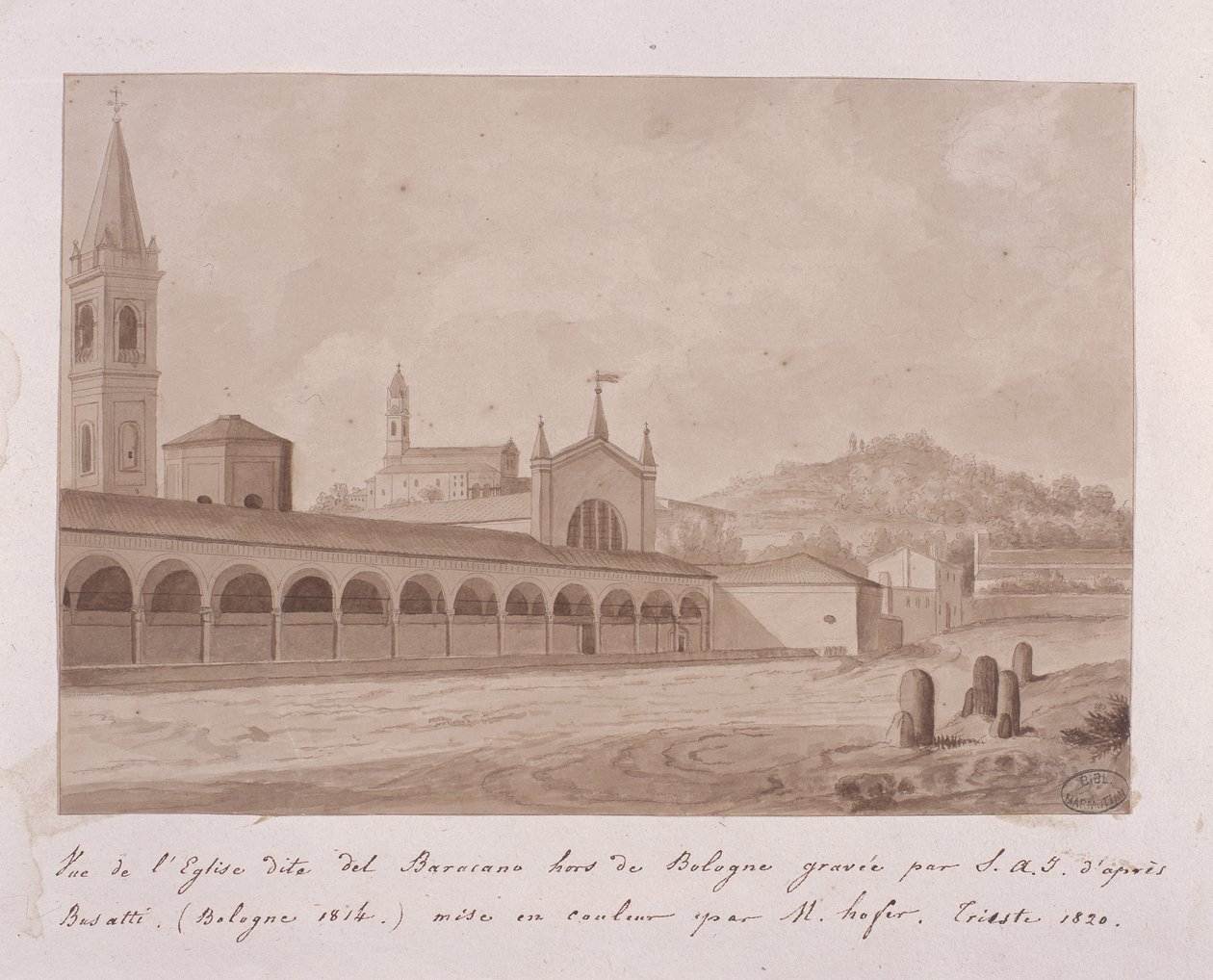 Vista de la iglesia de Baracano, Bolonia, después de Basatti, 1814 de Elisa Bonaparte