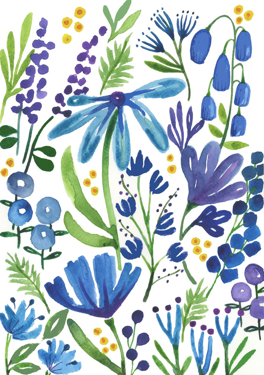 Flores azules, 2018 (acuarela) de Elizabeth Rider