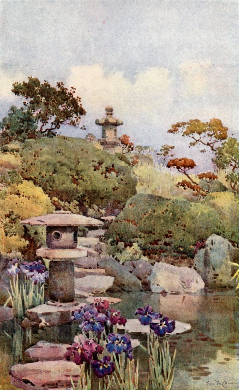 Un jardín de Tokio (litografía en color) de Ella Du Cane