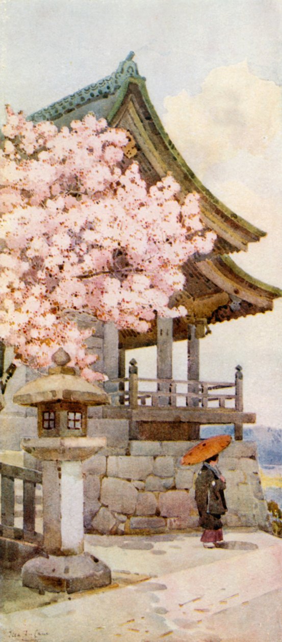 Cerezo en Kyomidzu (litografía en color) de Ella Du Cane