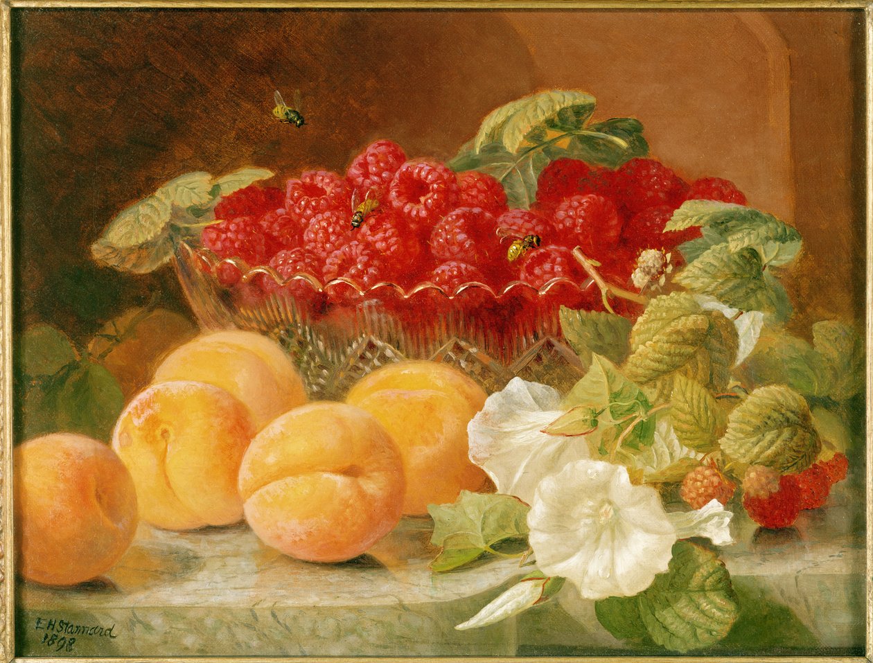 Tazón de frambuesas y duraznos de Eloise Harriet Stannard