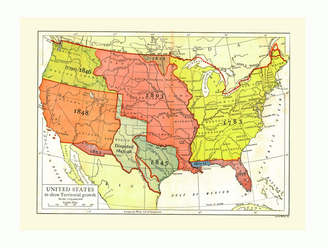 Mapa de crecimiento de Estados Unidos de Emery Walker