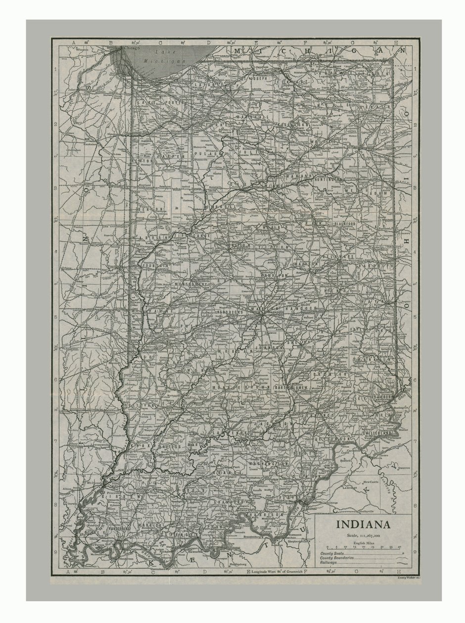 Mapa de Indiana, EE.UU., c1900s de Emery Walker