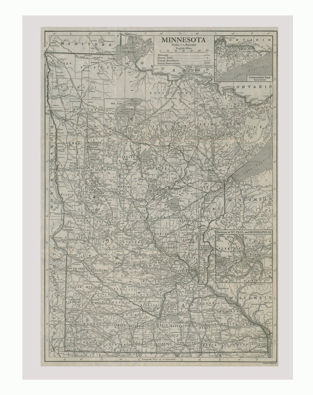 Mapa de Minnesota, EE.UU., c1900s de Emery Walker