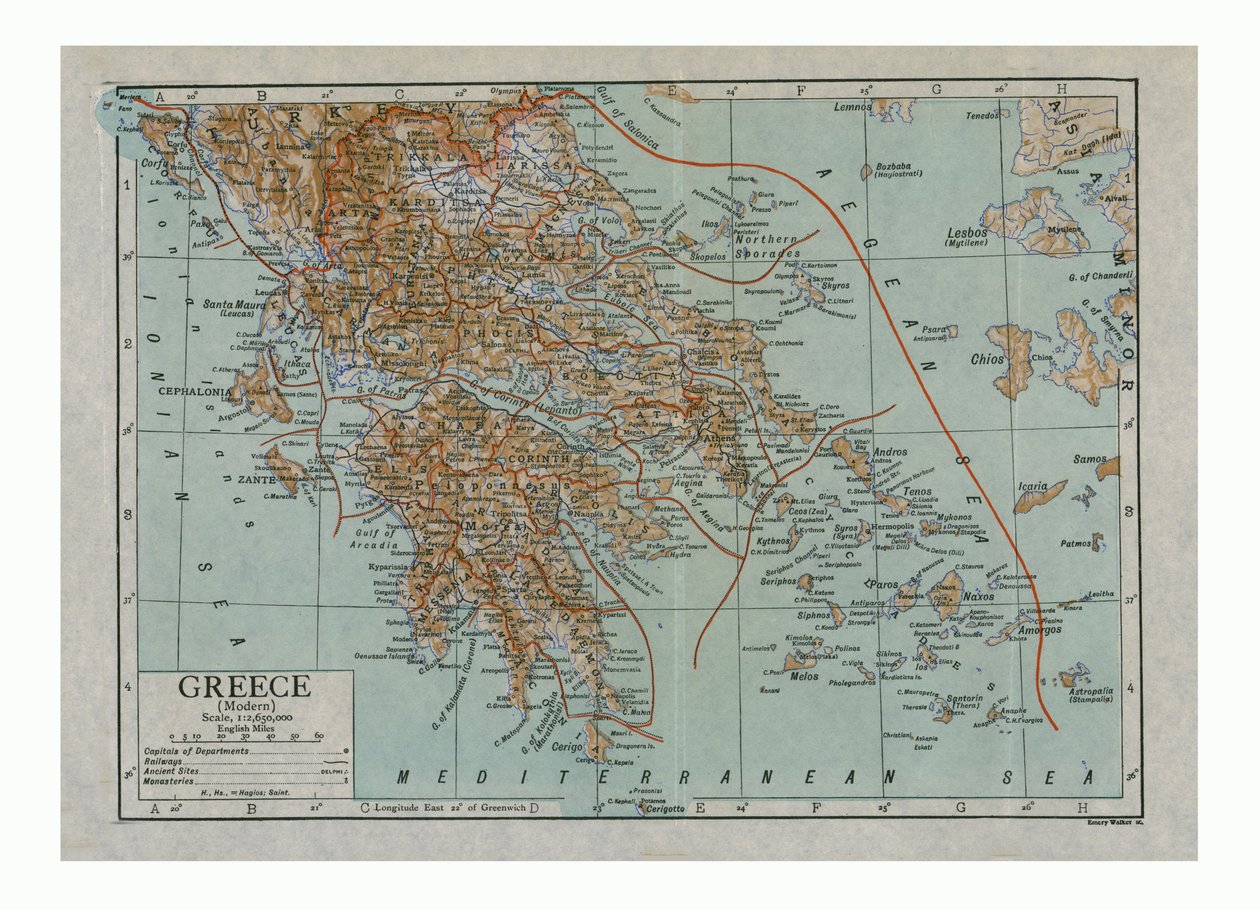 Mapa de la Grecia Moderna, c1910s de Emery Walker