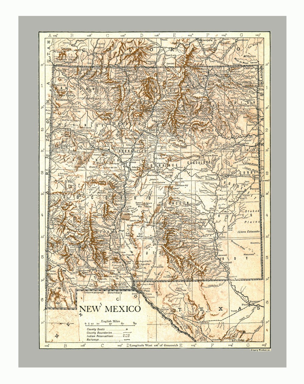 Mapa de Nuevo México, c1900s de Emery Walker