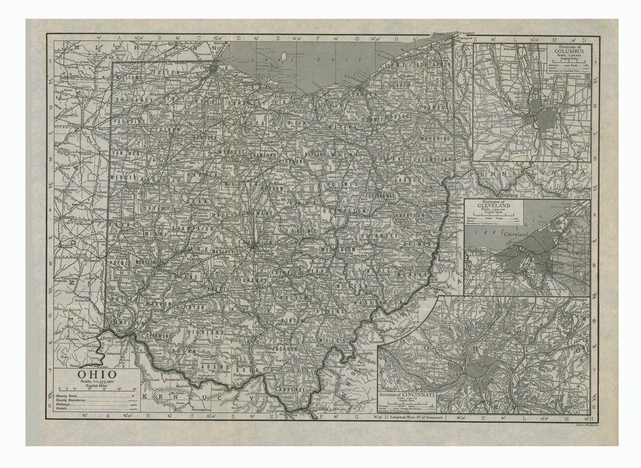 Mapa de Ohio, EE.UU., c. 1910s de Emery Walker