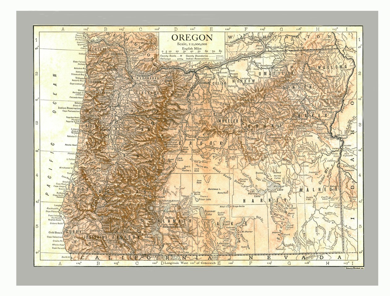 Mapa de Oregón, c. 1910 de Emery Walker