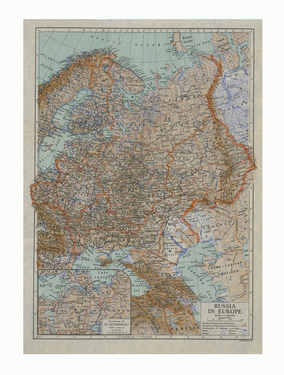 Mapa de Rusia en Europa, c. 1910s de Emery Walker