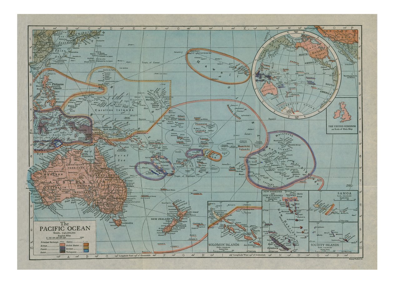 Mapa del Océano Pacífico, c1910s de Emery Walker