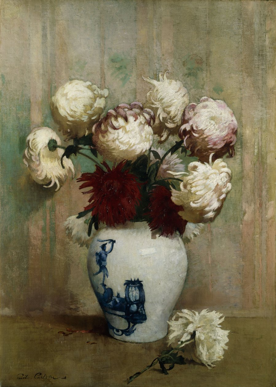 Crisantemos en un Jarrón Oriental de Emil Carlsen