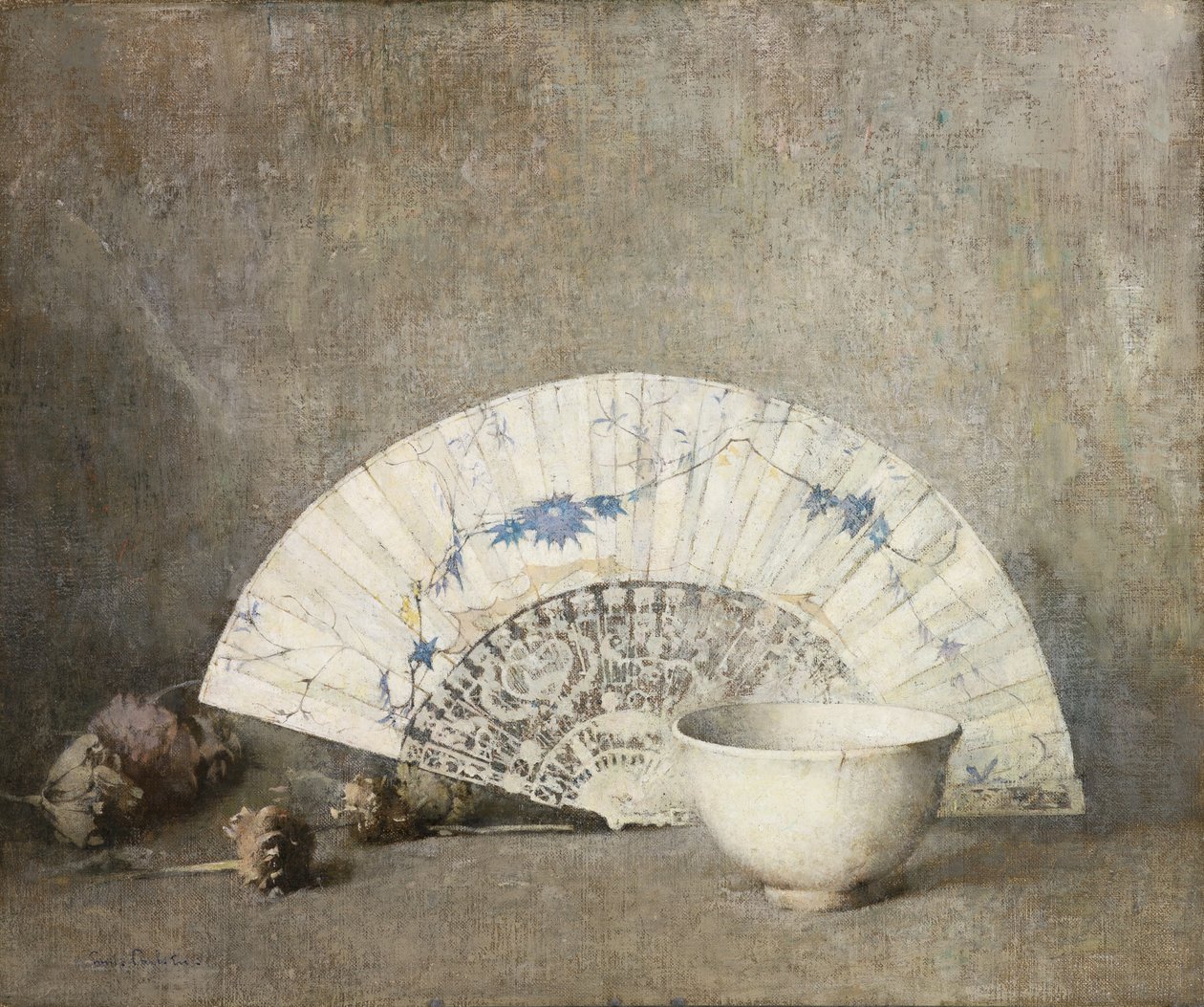 El abanico, c.1919 (óleo sobre lienzo) de Emil Carlsen
