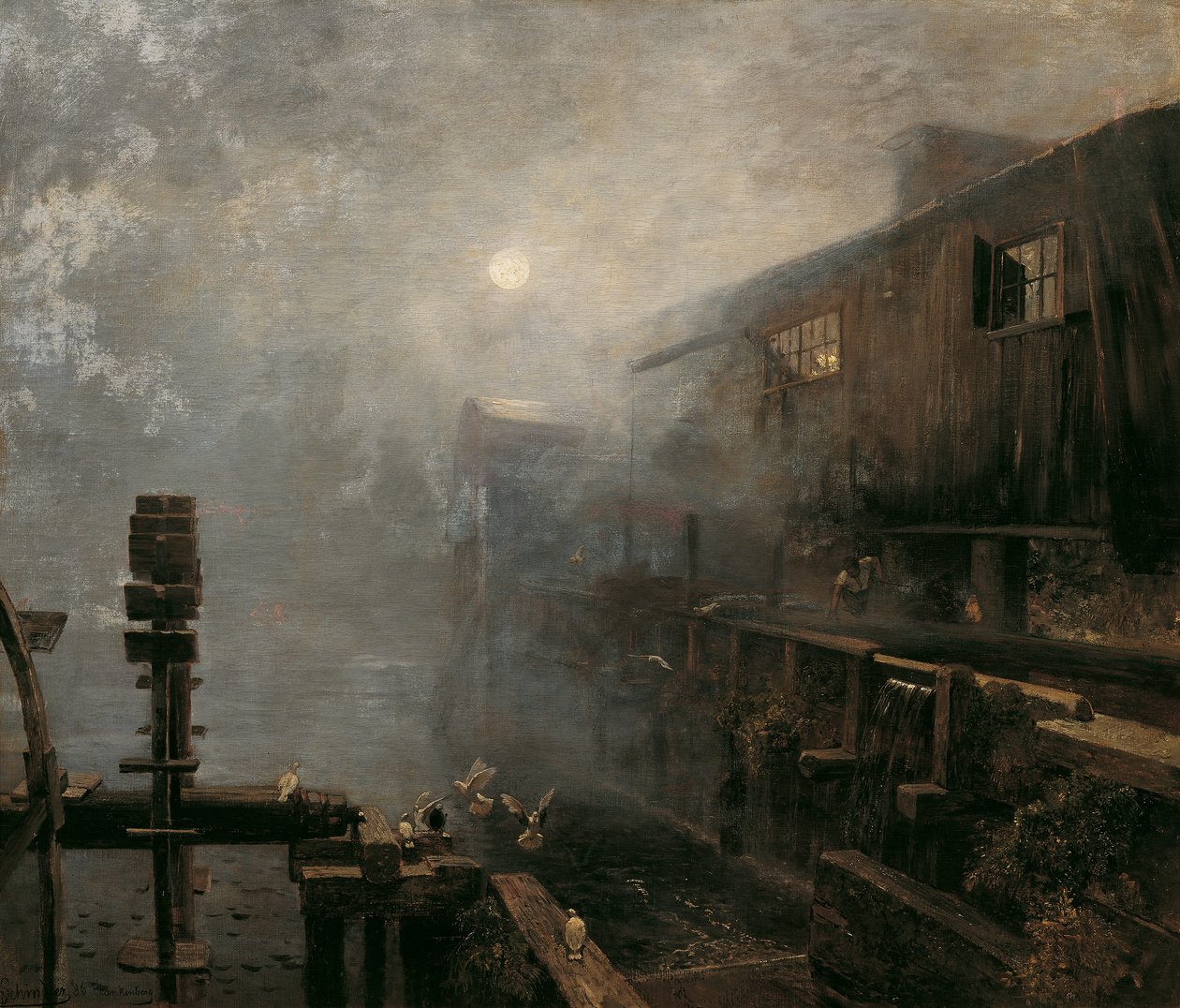 Aserradero en la niebla de la mañana de Emil Jakob Schindler