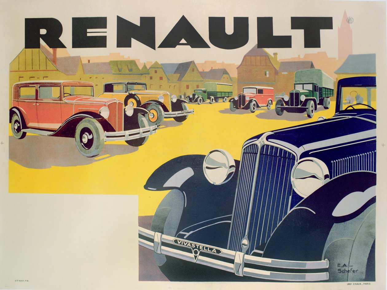 Anuncio de coches Renault, c.1920 de Emile Andre Schefer